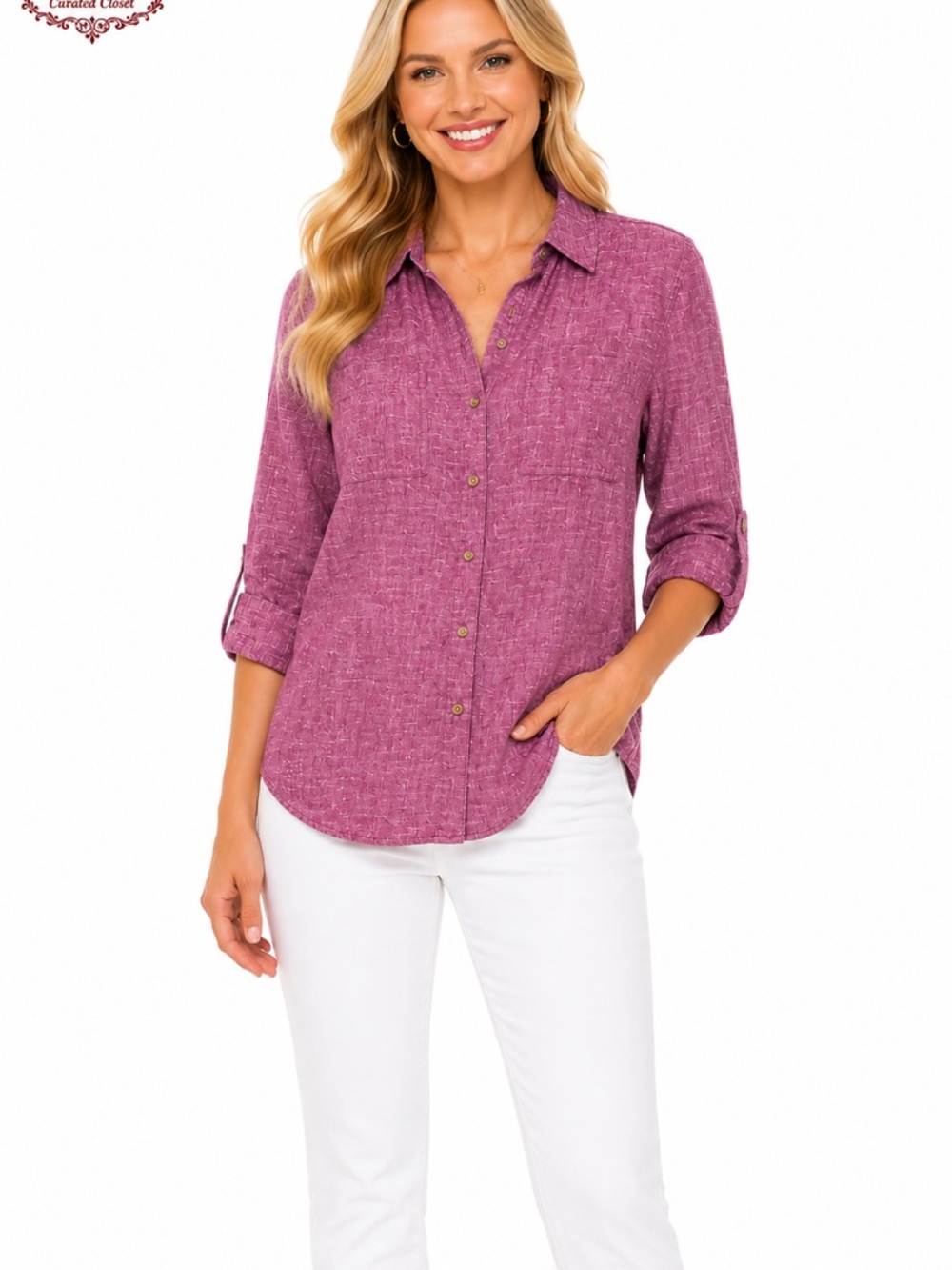 T34 Westbound Petite Medium Oversized Linen Blend Button-Up Shirt NWOT